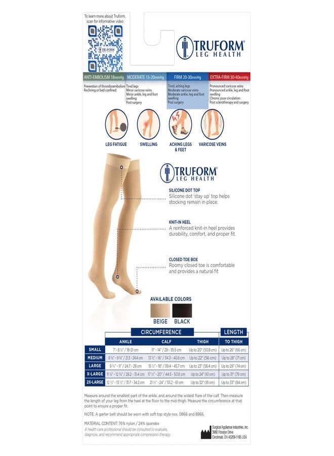 Truform 20-30 Mmhg Compression Stockings for Men & Women, Thigh High Length, Dot Top, Closed Toe, Beige, Medium - Image 4